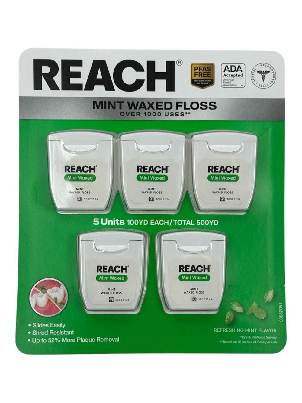 Reach Mint Waxed Dental Floss, 5 Pack, 500 Yards Total